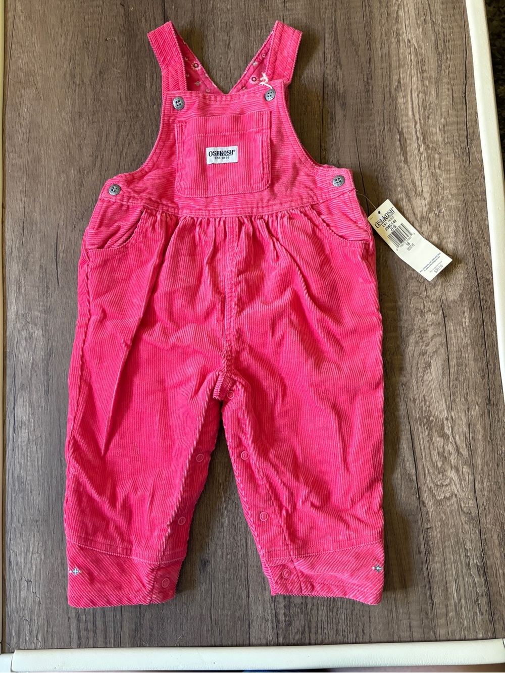 Vintage 2000s Y2K Oshkosh Overalls Bibs Vestbak Corduroy Floral Pink NWT 18M